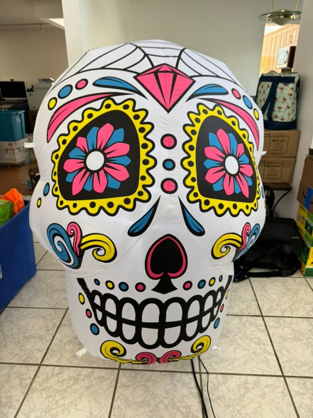 4ft GOOSH Halloween Dia De Los Muertos Inflatable Sugar Skull Head